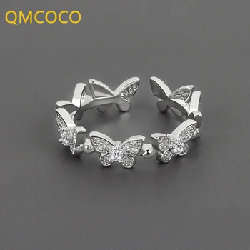 QMCOCO Gümüş Renk Basit Romantik Kelebek INS Açık Yüzükler Charm Kadınlar Güzel Gelin Takı Trendy Zarif Düğün Aksesuarları