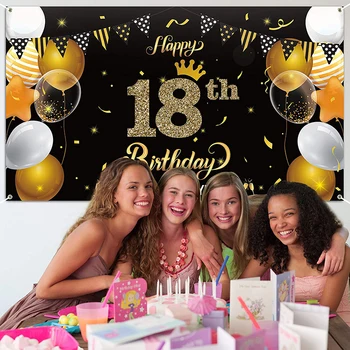 Mutlu 18th Doğum Günü Zemin Afiş Şerefe 18 Yıl Arka Plan Afiş Dekor Partiler Malzemeleri Kapalı Açık fotoğraf kabini Sahne