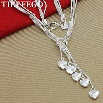 TIEEFEGO 925 Ayar Gümüş Beş Yılan Zincir Kalpler Kolye Kadınlar Için Düğün Nişan moda takı