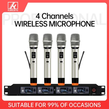 Profesyonel 4 Kanal Kablosuz Mikrofon UHF Sistemi El Yaka Kulaklık Mikrofon KTV Kalaok Sahne Açık Performans
