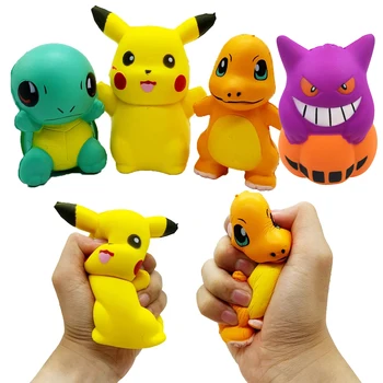 Pokemon Pikachu Squishy Anti Stres stres oyuncakları Kawaii Kaplumbağa Gengar Yavaş Yükselen Ezmek PU Figet Anime Figürü çocuklar için doğum günü hediyesi