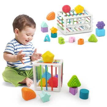 Bebek Şekil Sıralama Oyuncaklar Çocuk Montessori Eğitici Oyuncaklar Renkli Duyusal Ince Motor Becerileri Küp blok oyuncaklar 0 12 Ay Hediye