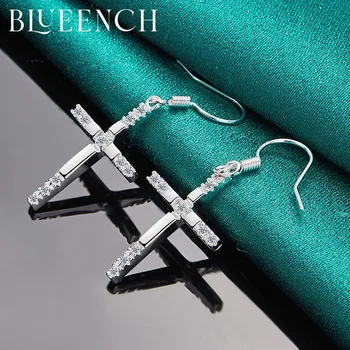 Blueench 925 Ayar Gümüş Çapraz Zirkon Kolye Kolye Bayanlar İçin Uygundur Teklif Düğün Parti Moda Charm Takı