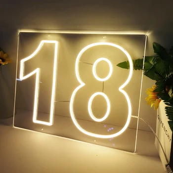 Özel numarası harfler ışık 18 Neon burcu doğum günü partisi için ev Bar otel dekoratif duvar montaj ışık işareti