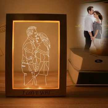 Kişiselleştirilmiş 3D Fotoğraf Çerçevesi Gece Lambası Özel Çift Resim Çerçeveleri Ahşap Çerçeve Benzersiz Yıldönümü Düğün noel hediyesi