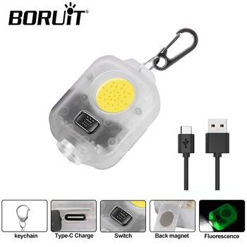 BORUiT Mini El Feneri COB LED 8 İşık Modları Torch çalışma ışığı Taşınabilir Cep Feneri Anahtarlık Şarj Edilebilir Açık Kamp
