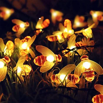 Bal Arısı dize ışıkları Su Geçirmez Açık Peri Aydınlatma Arka Bahçesinde Dekor açık hava bahçe dekorasyonu Garland Güneş Enerjili Yeni