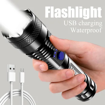 Evrensel parlak LED el feneri taşınabilir ABS su geçirmez Torch USB şarj edilebilir taktikleri meşaleler kamp ışık bisiklet ışıkları