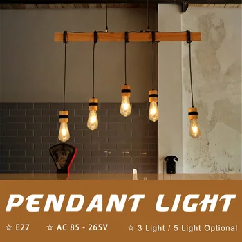 Vintage halat ahşap kolye ışıkları DIY Loft asılı lamba endüstriyel Retro Edison ampul E27 amerikan tarzı oda dekorasyon için