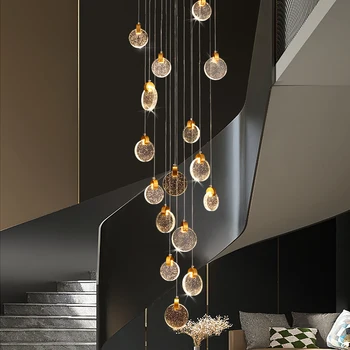 Modern lüks kristal merdiven LED avize aydınlatma İskandinav sanat dubleks bina Villa Loft altın yuvarlak kristal asılı ışık