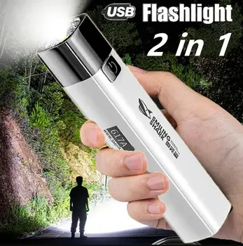 2 İn 1 USB El Feneri 1200mAh Cep Telefonu Şarj Edilebilir Güçlü ışıklı fener Arama Kamp Yürüyüş Balıkçılık Acil Aydınlatma