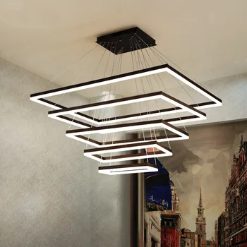 Kare Modern LED kolye ışıkları oturma odası yatak odası yemek odası mutfak siyah / Beyaz Alüminyum ev Deco akrilik sarkıt lamba 0