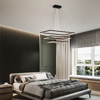Kare Modern LED kolye ışıkları oturma odası yatak odası yemek odası mutfak siyah / Beyaz Alüminyum ev Deco akrilik sarkıt lamba 4