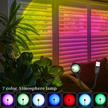 USB Günbatımı Lamba LED Gökkuşağı Neon Gece Lambası 7 renk Projektör Fotoğraf Duvar Atmosfer Selfiefor Yatak Odası Ev Odası Dekor Hediye