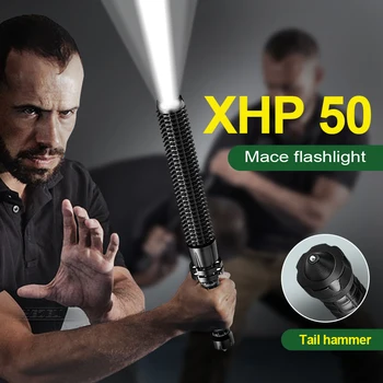 Beyzbol sopası XHP50 El feneri Güçlü T6 LED Torch Zumlanabilir Su Geçirmez açık fener 18650 kendini Savunur taktik flaş ışığı