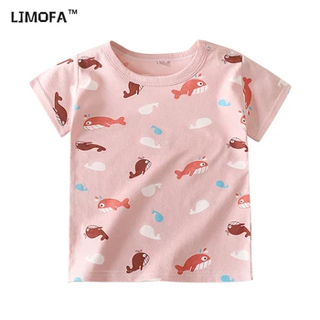 LJMOFA 1-6 T Kız Erkek T Shirt Yaz Karikatür bebek Çocuk Giysileri Sevimli Pamuk Kısa Kollu Komik Üst Çocuk Gençler D124