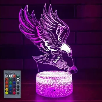 3D Kartal Kafatası Gece Lambası 16 Renk Değiştirme USB Uzaktan Kumanda Optik Illusion Lamba Çocuk Çocuk Noel doğum günü hediyesi