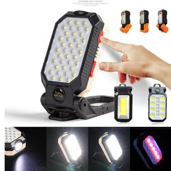 yüksek güç LED el feneri torch flaş lambası çalışma ışığı COB USB şarj edilebilir pil manyetik el taşınabilir fener kamp T