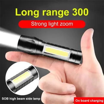 2000LM Taşınabilir LED el feneri Q5 + COB Mini Siyah Su Geçirmez Zoom LED Torch penlight Kullanımı AA 14500 Pil Aydınlatma fener