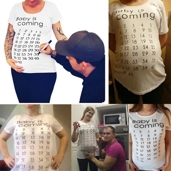 Bebek Geliyor Baskı Kadın hamile giyim Hamile Kısa T Shirt Komik Üst Fotoğraf Fotoğraf Çekimi Artı Boyutu Gebelik T
