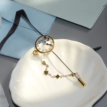 Moda yaratıcı 925 ayar gümüş zirkonya retro cep saati kadınlar için zarif zincir pin broş düğün takısı