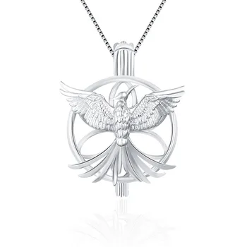 CLUCI 925 Gümüş Phoenix Şekilli Kafes Kolye ABD Hava Kuvvetleri Charms Saf Gümüş Kadın Takı İnci Madalyon SC175SB