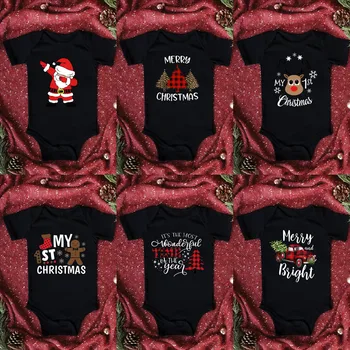 Merry Christmas Bodysuit Yenidoğan Bebek Erkek Kız Kısa Kollu Noel Tulumlar Bebek Erkek Kız Tatil Romper Giysileri