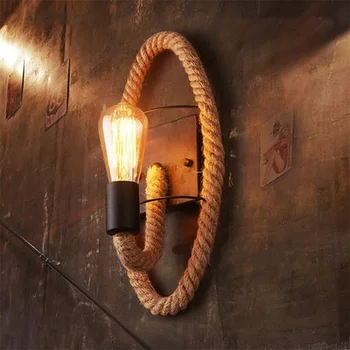 Kenevir halat Loft tarzı duvar lambası Eski demir endüstriyel başucu ışık Retro armatürleri ev aydınlatmaları için Bar Cafe oturma odası E27
