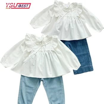 Yeni Bebek Kız pamuklu bluz Gömlek Moda Çocuk Çocuk Tulumları dantel üstler Puf Kollu Elbise Yaz Sonbahar Sevimli Giysiler Bebek