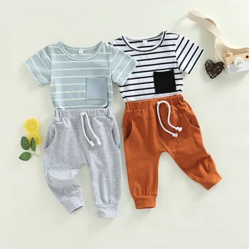 2022-05-26 Lioraitiin 0-3Years Toddler Erkek Bebek Kız 2 Adet Yaz Giyim Kısa Kollu Karıştırdı Gömlek Üst Katı Uzun pantolon