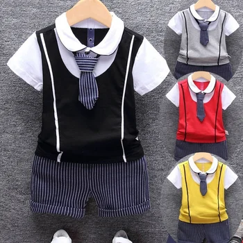 Yaz Pamuk Erkek Bebek giyim setleri Resmi Bebek 1 Yıl Doğum Günü parti giysileri Takım Elbise T-shirt Pantolon çocuk Bezi