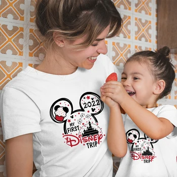 Disney Giysileri Anne Çocuk Aile Eşleştirme Kıyafetler 2022 İlk Disney Gezisi Mickey Mouse T-shirt Moda Erkek Kız Aile Bak