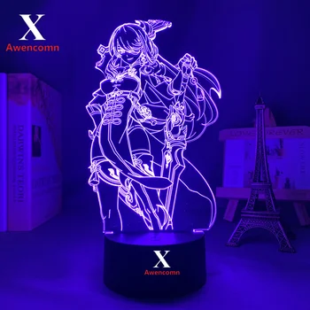 Genshin Darbe 3D LED Gece Lambası Beidou Şekil Akrilik Masa Lambası Oyun Lambası