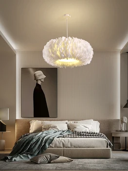 Sıcak satış ve yüksek kaliteli İskandinav basit Modern tüy avize yatak odası için lamba çalışma kolye ışık