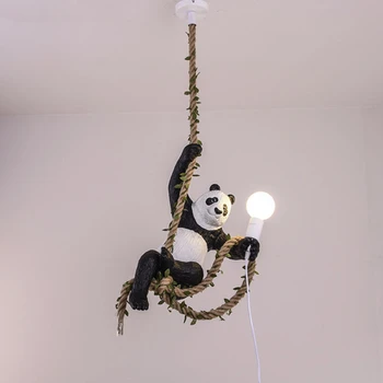 İç mekan aydınlatması Vintage reçine Panda kolye ışık Loft kenevir halat asılı lamba aksesuarı ev dekor armatür süspansiyon avize