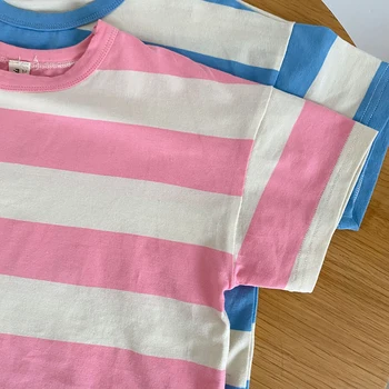Çocuklar Casual Tops Kısa Kollu Pamuklu Şerit 1-6 Yıl Bebek Erkek Kız T-shirt Çocuk Giysileri Bebek Erkek Kız Giysileri Yaz İçin 5