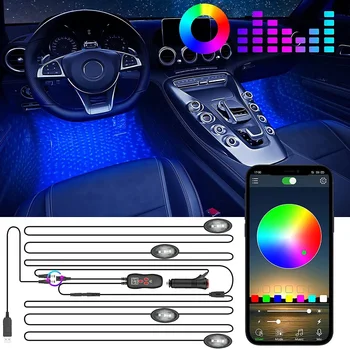 RGB yıldız LED araba ortam iç ışık usb sigara arka ışık müzik kontrol cihazı App Neon otomatik ayak dekoratif atmosfer lambası 0