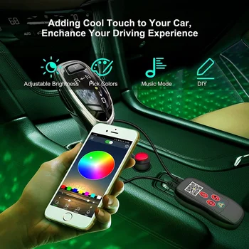 RGB yıldız LED araba ortam iç ışık usb sigara arka ışık müzik kontrol cihazı App Neon otomatik ayak dekoratif atmosfer lambası 2