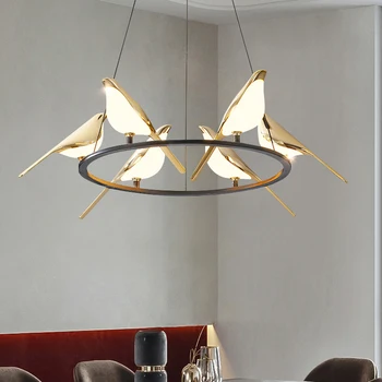 FKL Modern Kuş Altın Avize Sanat Saksağan LED Oturma Odası Yemek Odası Ev Dekorasyon iç mekan aydınlatması Fikstür