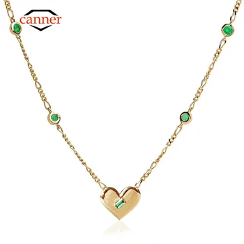 TARAYICI 925 Ayar Gümüş 18k Altın Kaplama Renkli Zirkon Kalp Şekli Kolye Klavikula Zincir Kolye Kadınlar için Güzel Takı