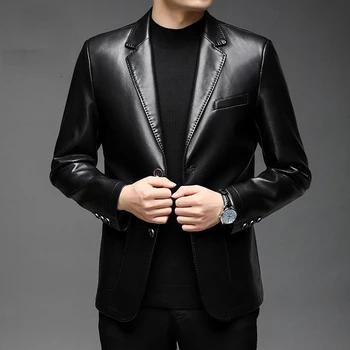Erkek Hakiki Ceketler Sonbahar erkek İş deri ceketler erkek Blazers Yeni Stil İnce İnce Trend Fermuar deri ceketler G139