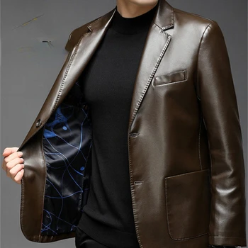 Erkek Hakiki Ceketler Sonbahar erkek İş deri ceketler erkek Blazers Yeni Stil İnce İnce Trend Fermuar deri ceketler G139 3