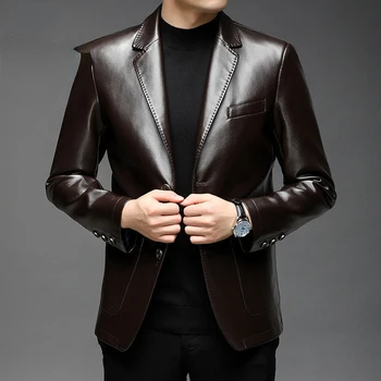 Erkek Hakiki Ceketler Sonbahar erkek İş deri ceketler erkek Blazers Yeni Stil İnce İnce Trend Fermuar deri ceketler G139 4