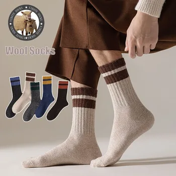 5 Çift Kış erkek Çorap Kalın Sıcak Yün Çorap Moda Rahat Çorap Harajuku Retro Kaşmir Uzun Çorap erkek Artı Boyutu 39-46