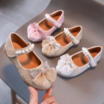 Sonbahar Kızlar Ayakkabı Çocuklar Prenses Ayakkabı düğün ve Parti İçin Yumuşak alt tek ayakkabı Kızlar deri ayakkabı Pembe Gümüş 3-15T