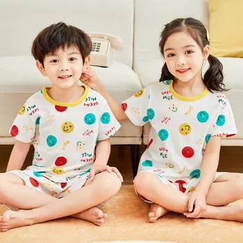 Yeni Yaz Erkek Bebek Giysileri 2-12Years Kısa Kollu T Gömlek + şort Kız Pijama dış Giyim Çocuk Giyim çocuk Pijama Setleri
