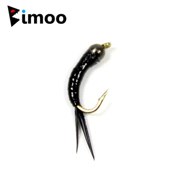 Bimoo 6 adet/paket #16 Tungsten Boncuk Kafa Siyah Larvası Larvası Alabalık Fly Fishing Fly