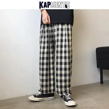 KAPAKLAR Y2k Harajuku Baggy Ekose pantolon 2022 Rahat Sarı Kore Moda Sweatpants Japon Streetwear harem pantolon Joggers 