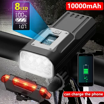 Güçlü bisiklet ışık OLED ekran 10000mAh şarj edilebilir bisiklet far el feneri tip-C şarj bisiklet ışık güç bankası olarak