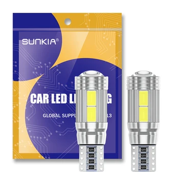 SUNKIA 2 Adet/Grup w5w T10 Hata Ücretsiz İç Beyaz LED CANBUS 10SMD 5630 Lens Projektör Alüminyum Kasa Ampuller Ücretsiz Kargo